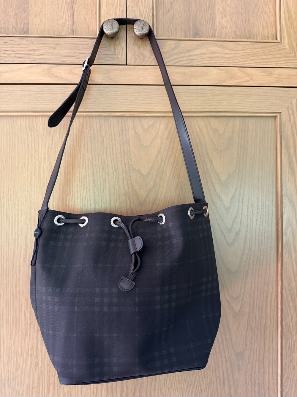 Vintage Burberry Dark Brown Plaid Drawstring Shoulder Bag Made  Spain